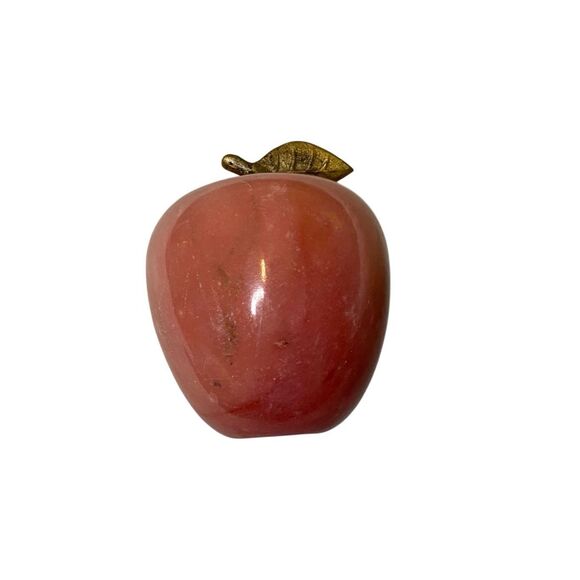 Vintage Apple Paper Weight Brass Alabaster Stone Teacher Office Business Home - Picture 1 of 10